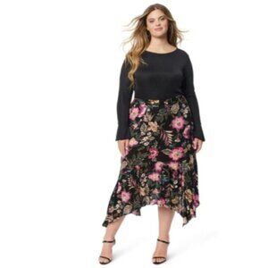NWT Jessica Simpson Womens XL Margot Floral Skirt Black Pink Green